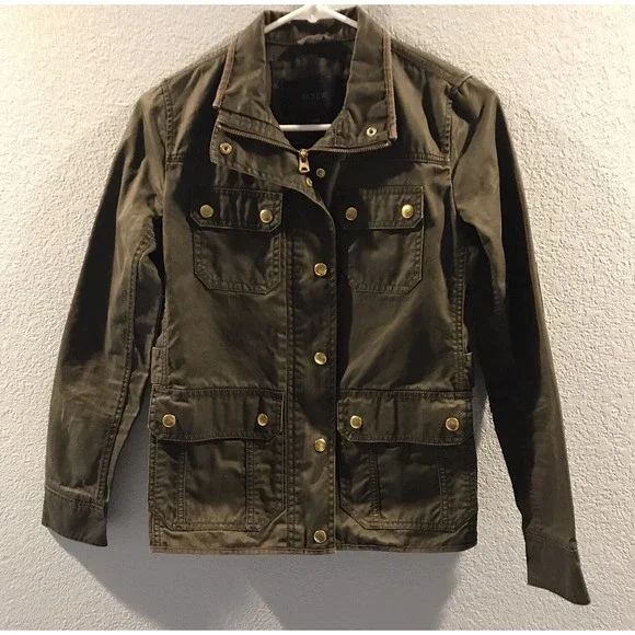 J Crew The Downtown Field Jacket Waxed Cotton Green Womens Size XXXS - Picture 8 of 12
